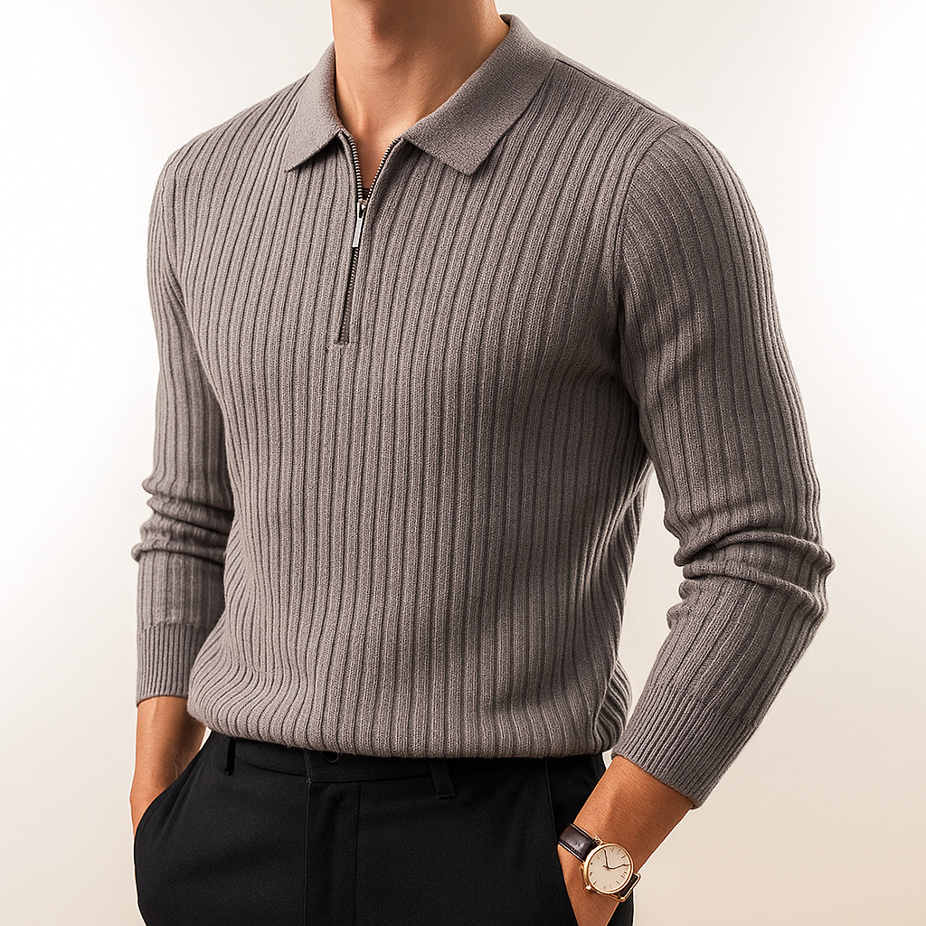 Giovanni Men’s Knit Half Zip Polo Sweater – Quarter Zip Sweater